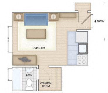 Floor plan for studio, 1 bath, 195 sqft